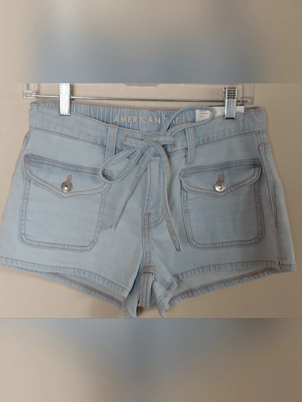 American Eagle Outfitters Dreamy Drape Light Blue Stretch Denim Shorts Size 0/25